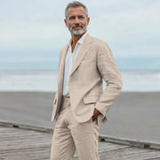 Completo da uomo in lino casual due pezzi per spiaggia - immagine 4