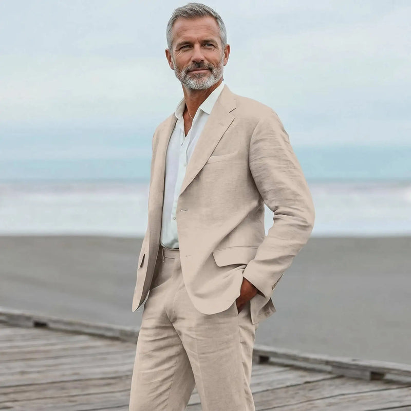 Completo da uomo in lino casual due pezzi per spiaggia - immagine 4