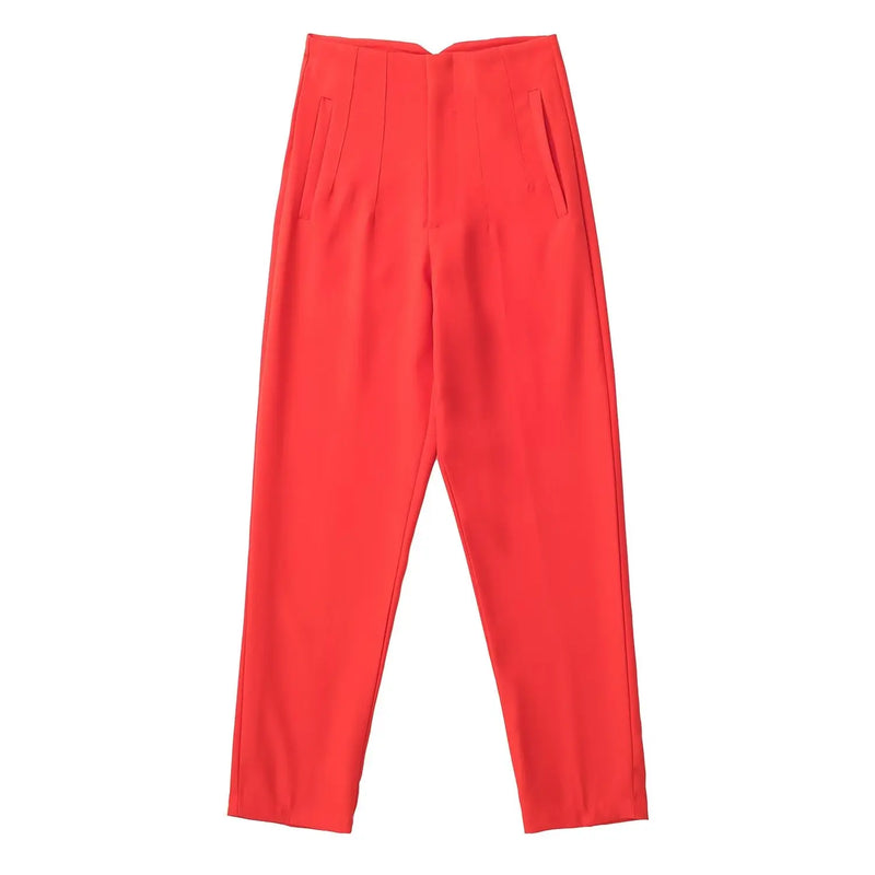 Pantaloni donna Willshela a vita alta con cerniera frontale, gamba dritta full length, stile vintage elegante e chic - Campeda