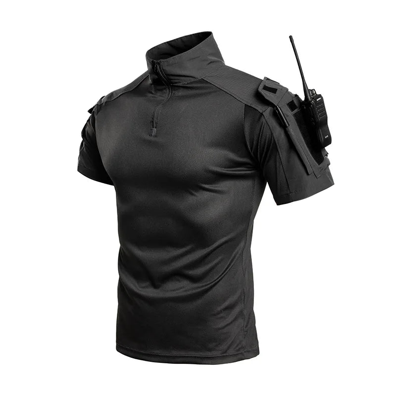 Maglia Tattica da Combattimento per Uomo Manica Corta con Zip 1/4 - Black XS(US 34)