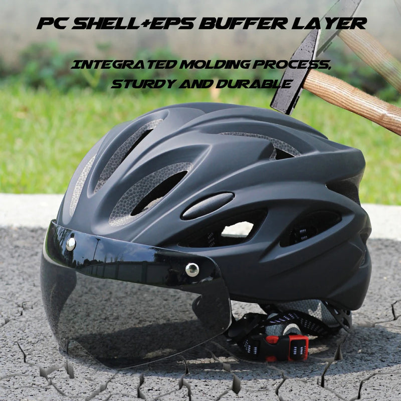 Casco Ciclismo PJT con Occhiali Magnetici – MTB e Strada Ultraleggero con Visiera Rimovibile