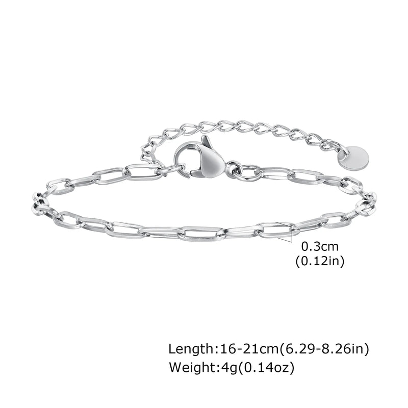 Bracciale a catena da donna color argento bracciali impilabili in acciaio inossidabile - immagine 17