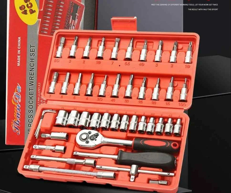 Set di 46 Pezzi con Chiave a Cricchetto da 1/4 di Pollice, Kit di Riparazione Multifunzionale per Manutenzione Auto e Moto