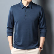 Polo da uomo a maniche lunghe Waffle – casual con risvolto, stampa lettere, anti-retrazione, quattro stagioni - Campeda