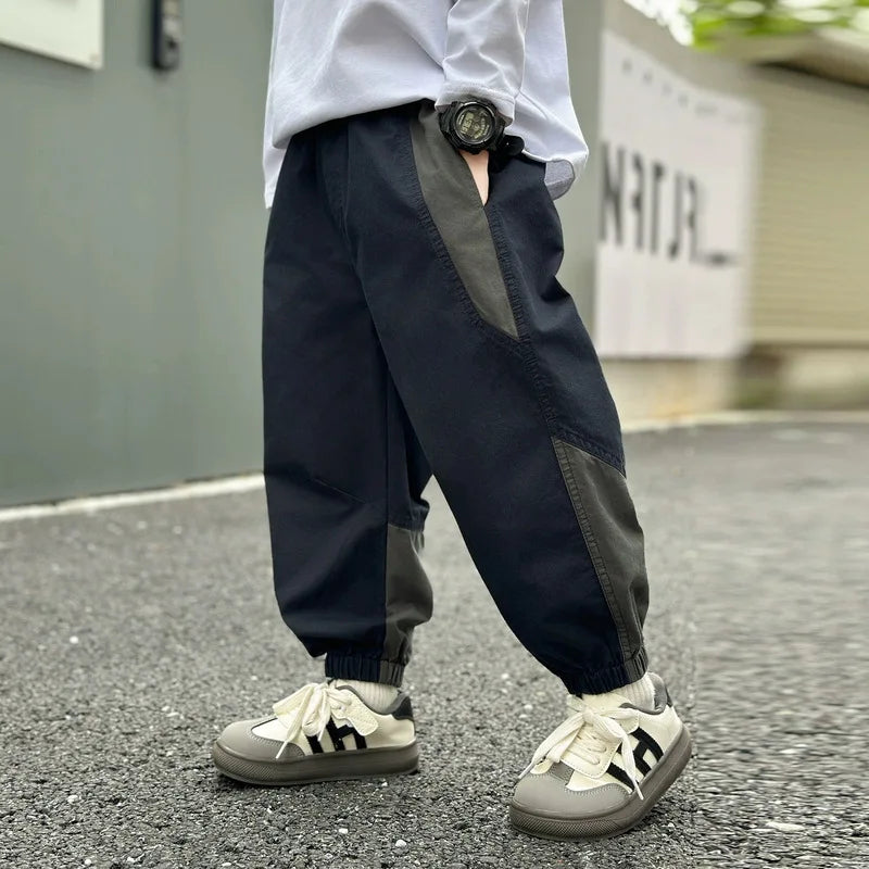 Nuovi pantaloni da ragazzo in stile patchwork per la primavera e l'autunno - P038-Cyan 4Y(Size 110) - immagine 8