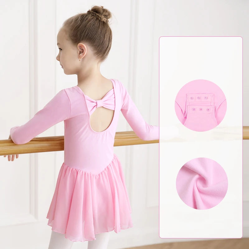 Body Balletto Bambina con Gonna in Chiffon – Abito Danza con Fiocco Elegante