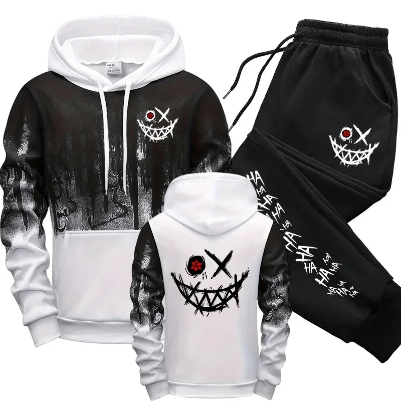 Tuta uomo streetwear – felpa con cappuccio e pantaloni jogging con stampa effetto inchiostro - Campeda