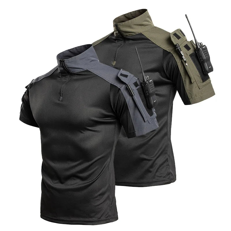 Maglia Tattica da Combattimento per Uomo Manica Corta con Zip 1/4