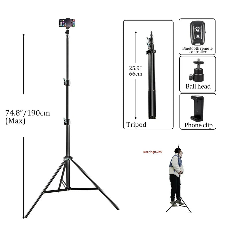 Treppiedi per selfie da 200/170/150/55 cm in alluminio - immagine 8
