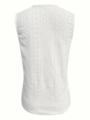 Top da donna con ricamo traforato spalline simmetriche fibbia - immagine 6
