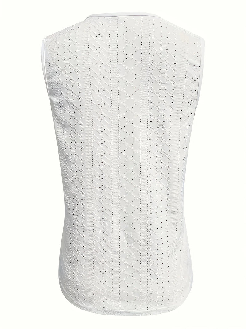 Top da donna con ricamo traforato spalline simmetriche fibbia - immagine 6
