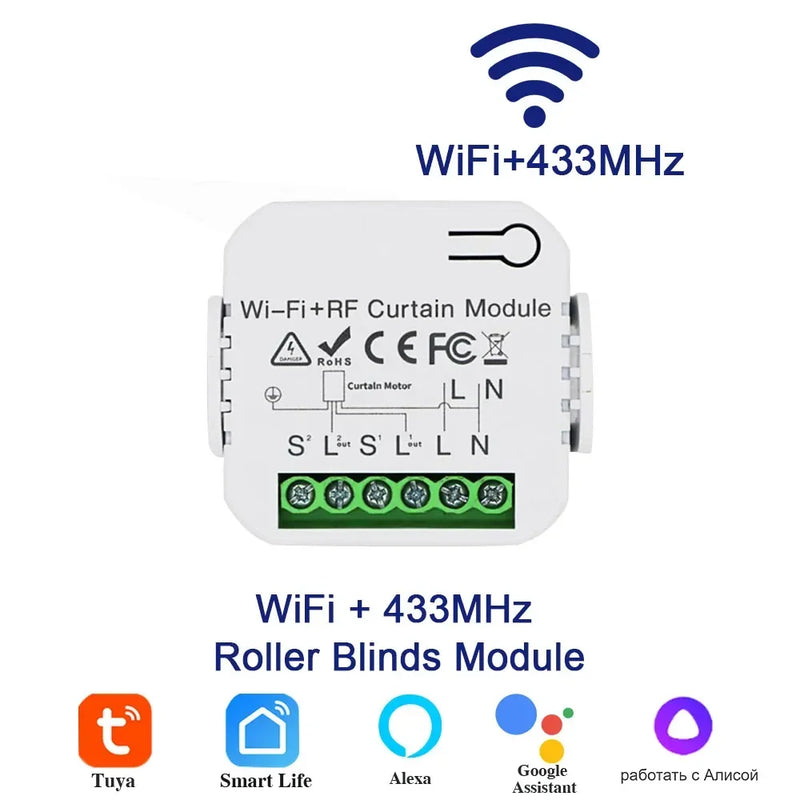 Tuya WiFi Smart Curtain Switch Tende a rullo Modulo otturatore 433 MHz RF Il telecomando funziona con Alexa Google Home Assistant