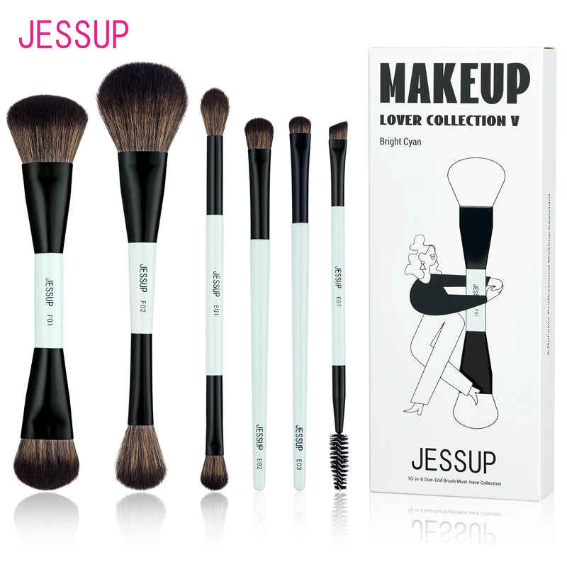 Jessup Set di pennelli per trucco bifacciali Fondotinta Contorno Blush Miscelazione