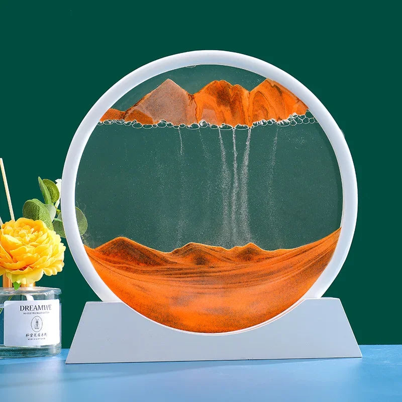Immagine di arte della sabbia in movimento 3D Vetro rotondo Paesaggio marino profondo Clessidra Sabbie mobili Mestiere che scorre Pittura di sabbia Ufficio Decorazioni per la casa Regalo