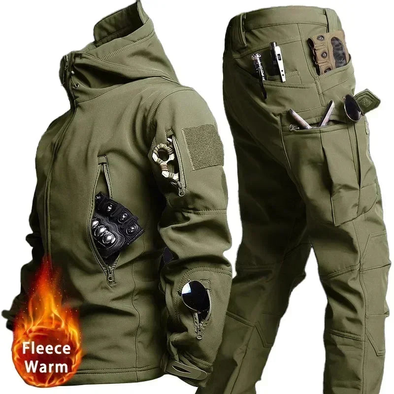 Set mimetico tattico da uomo impermeabile Soft Shell in pile tuta combattimento - immagine 9
