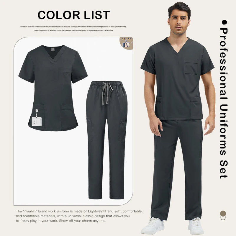 Abbigliamento da lavoro uomo Scrub clinici alla moda Set Uniformi mediche ospedaliere - immagine 12