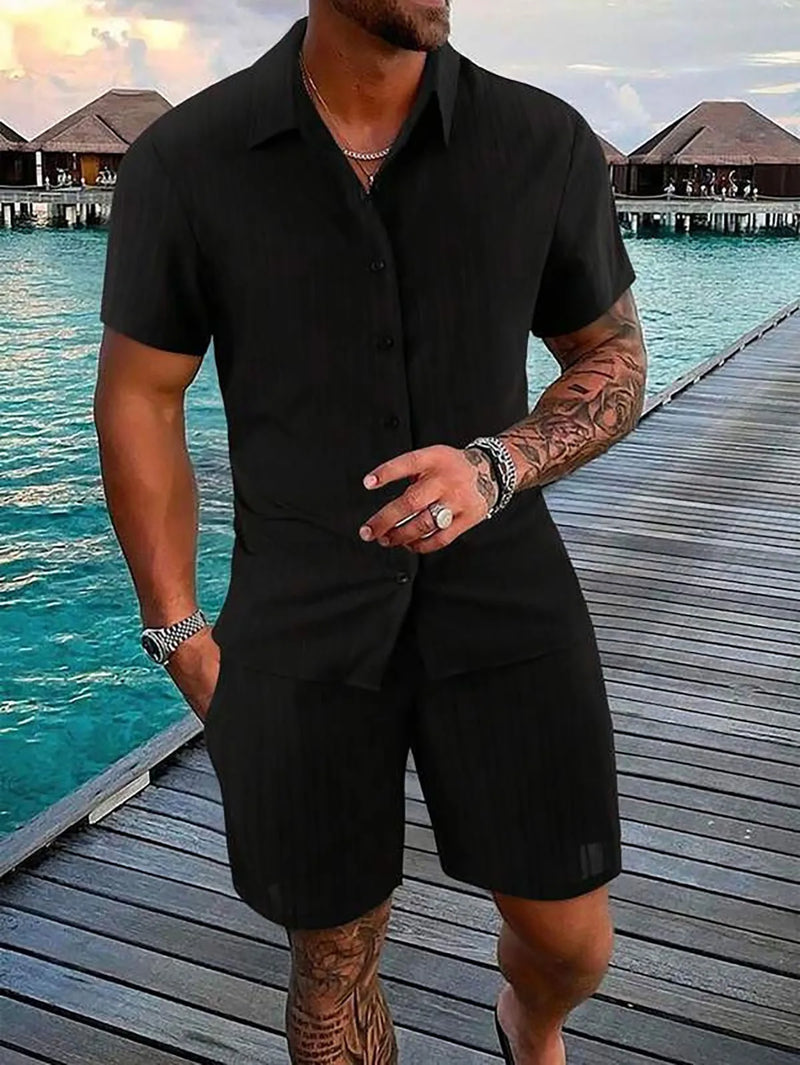 Tuta sportiva uomo 2 pezzi – polo maniche corte e pantaloncini a coulisse leggeri per primavera ed estate