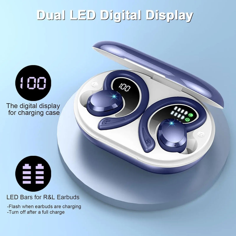 Auricolari wireless, auricolare on-ear Bluetooth 5.3, microfono con cancellazione del rumore, cuffie sportive con 48 ore di riproduzione per allenamento/correre.