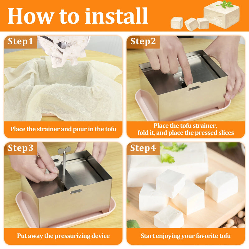 Stampo per tofu Stampo per formaggio Acciaio inossidabile per uso alimentare Kit stampo per tofu Stampo per tofu fatto in casa Set di utensili da cucina