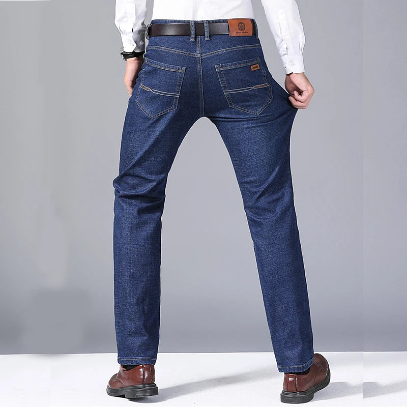 Jeans dritti da uomo Tsingyi – smart casual, elasticizzati, vita media, blu e nero - Campeda