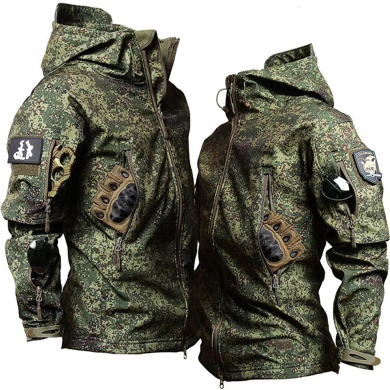 Soft Shell Suit Uniforme militare Cappuccio Top impermeabile Pantaloni a maniche - immagine 9