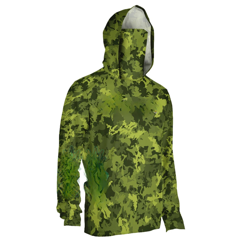 Abbigliamento da pesca Maschera a maniche lunghe uomo mimetica Camicie con cappuccio - immagine 4