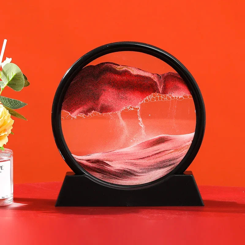 Immagine di arte della sabbia in movimento 3D Vetro rotondo Paesaggio marino profondo Clessidra Sabbie mobili Mestiere che scorre Pittura di sabbia Ufficio Decorazioni per la casa Regalo