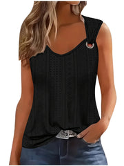 Top da donna con ricamo traforato spalline simmetriche fibbia - immagine 3