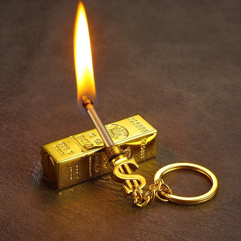 portachiavi accendino a forma di barra d'oro impermeabile/antivento fuoco aperto fumo - immagine 7