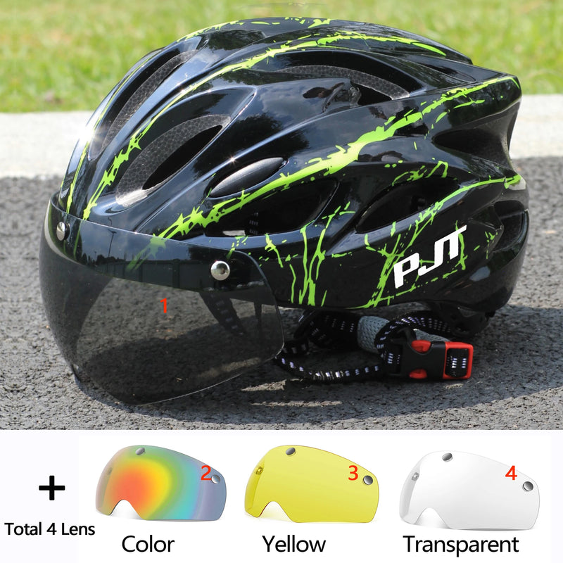 Casco Ciclismo PJT con Occhiali Magnetici – MTB e Strada Ultraleggero con Visiera Rimovibile