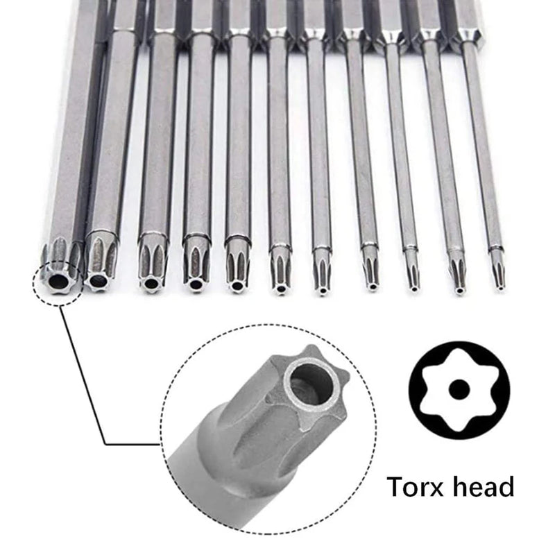 Set di punte di sicurezza Torx da 11 pezzi Set di cacciaviti di sicurezza magnetici in acciaio S2 Set di cacciaviti a stella da 50/100mm per vuoto di squalo T6-T40