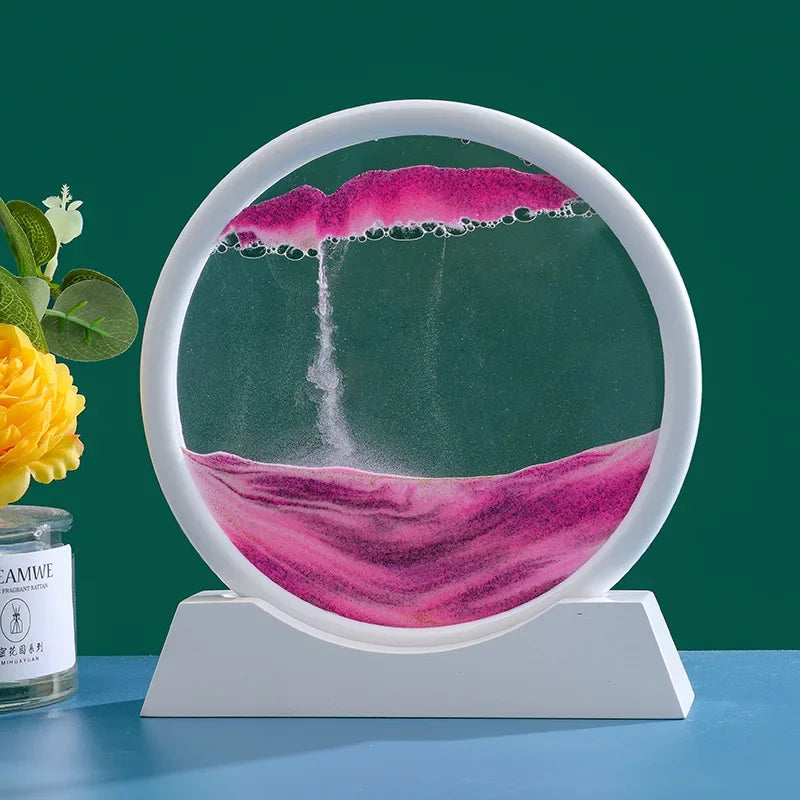 Immagine di arte della sabbia in movimento 3D Vetro rotondo Paesaggio marino profondo Clessidra Sabbie mobili Mestiere che scorre Pittura di sabbia Ufficio Decorazioni per la casa Regalo