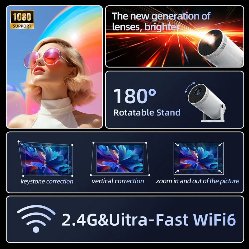 Proiettore portatile per esterni Home Theater Proiettore Transpeed Android 11 260ANSI Allwinner 713 1280 * 720P4K180 BT 5.0