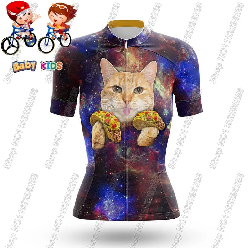 Maglia da ciclismo per bambini divertente cartone animato gatto Set estate manica - immagine 19