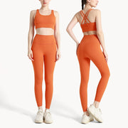Completo fitness donna ZHUMU GYM – set yoga 2 pezzi con leggings con tasche, traspirante e quick dry - Campeda