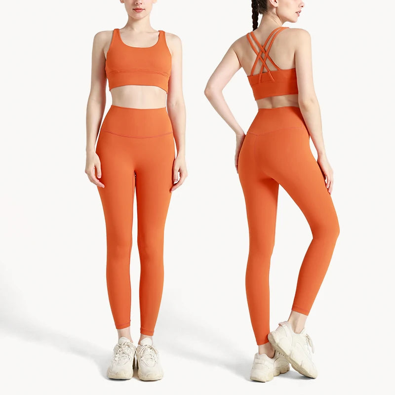 Completo fitness donna ZHUMU GYM – set yoga 2 pezzi con leggings con tasche, traspirante e quick dry - Campeda