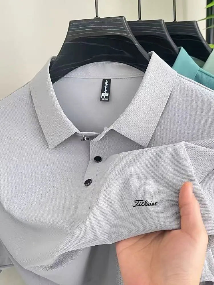Polo da Golf Uomo Casual per Esterni T-Shirt Estiva di Alta Gamma - Light grey M(US 38) - immagine 19