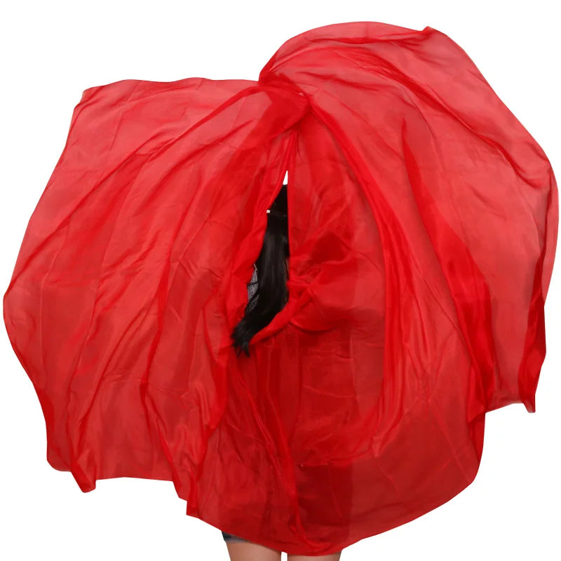 100% seta Performance Danza Tinta unita Texture leggera Velo Scialli Sciarpa da donna - Red 200x90cm - immagine 36