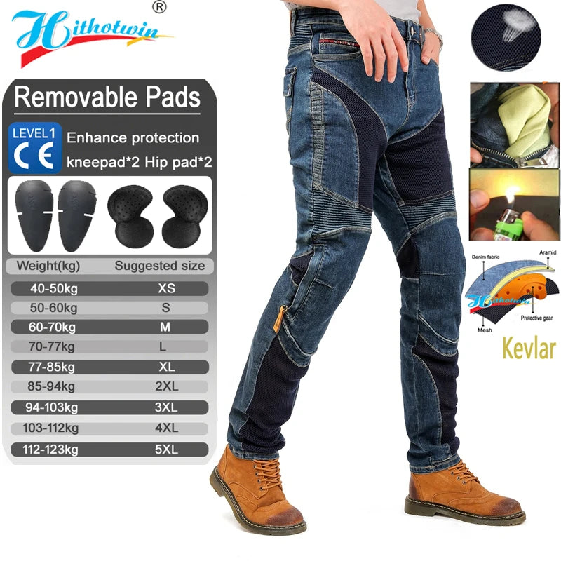 Jeans Moto Kevlar Uomo – Pantaloni Protettivi Anticaduta Antivento Resistenti all’Abrasione, Pantaloni Motocross Estivi