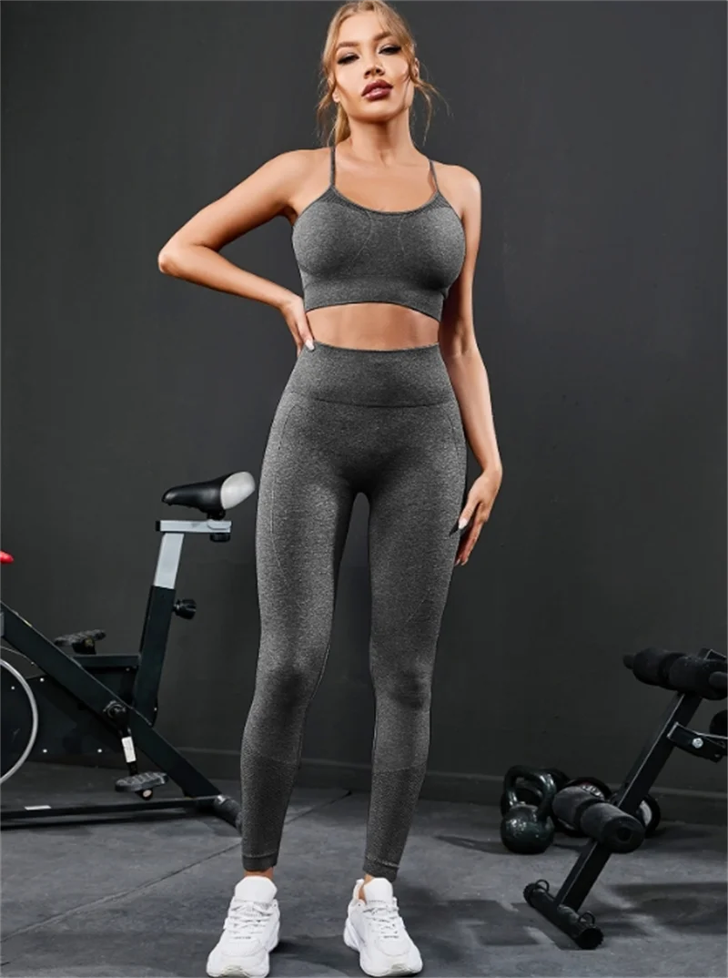 2 pezzi tuta da donna Seamless Yoga Set allenamento abbigliamento sportivo palestra - immagine 10