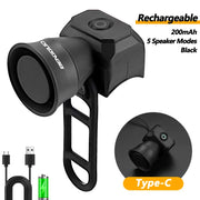 5 modalità clacson per bicicletta mountain bike mini batteria campanello bici - Ricaricabile-Nero - immagine 2
