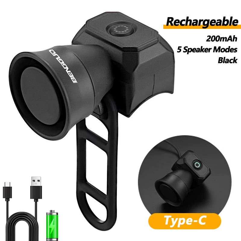 5 modalità clacson per bicicletta mountain bike mini batteria campanello bici - Ricaricabile-Nero - immagine 2