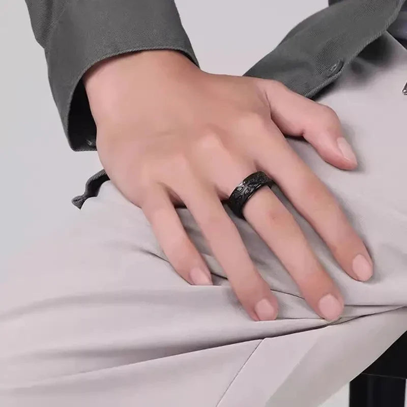 Anelli Spinner in acciaio inossidabile antistress per uomo Intagliato Demon Eye Girevole Fidget Ansia Anello congiunto Gioielli Bague Homme - Campeda