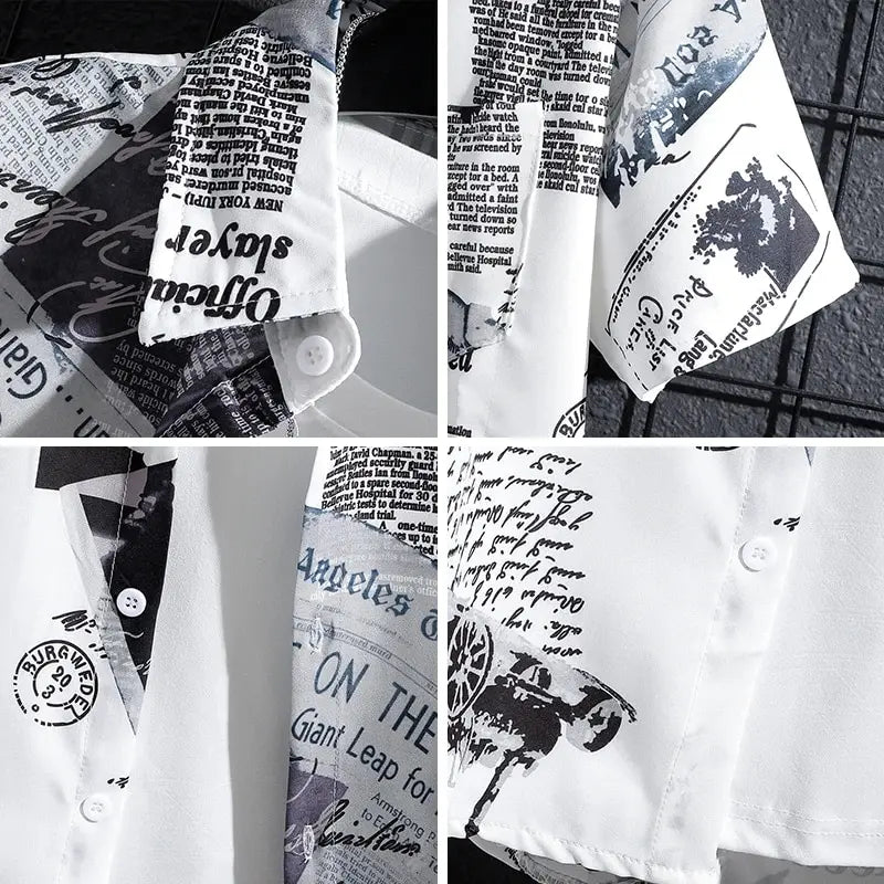 Camicia da uomo a maniche corte con stampa – top da spiaggia leggero e casual, abbigliamento estivo da tempo libero - Campeda