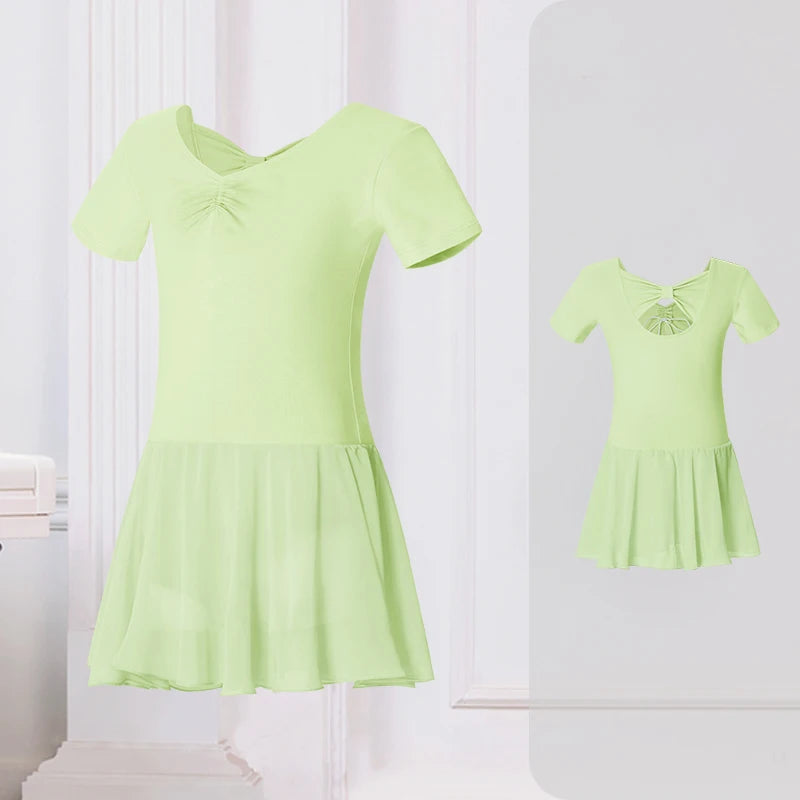 Body Balletto Bambina con Gonna in Chiffon – Abito Danza con Fiocco Elegante