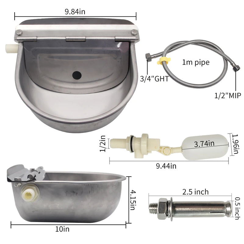 1 Set Ciotola Automatica per Mucca Tubo Alimentatore d'Acqua in Acciaio Galleggiante - immagine 2