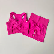 Completo fitness donna seamless – set yoga 2 pezzi con reggiseno sportivo e shorts vita alta, traspirante e modellante - Campeda