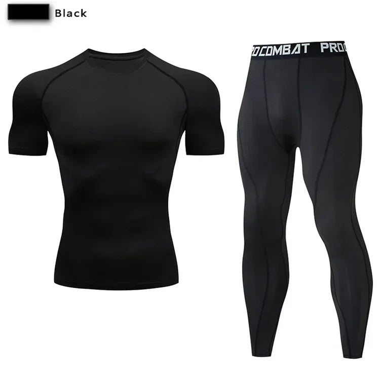 2 pezzi tuta sportiva a compressione da uomo allenamento elastico set yoga jogging - immagine 14