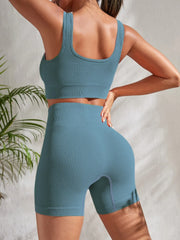 Set da yoga a costine senza cuciture allenamento per donna 2 pezzi Tute - immagine 2
