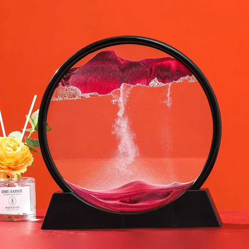 Immagine di arte della sabbia in movimento 3D Vetro rotondo Paesaggio marino profondo Clessidra Sabbie mobili Mestiere che scorre Pittura di sabbia Ufficio Decorazioni per la casa Regalo
